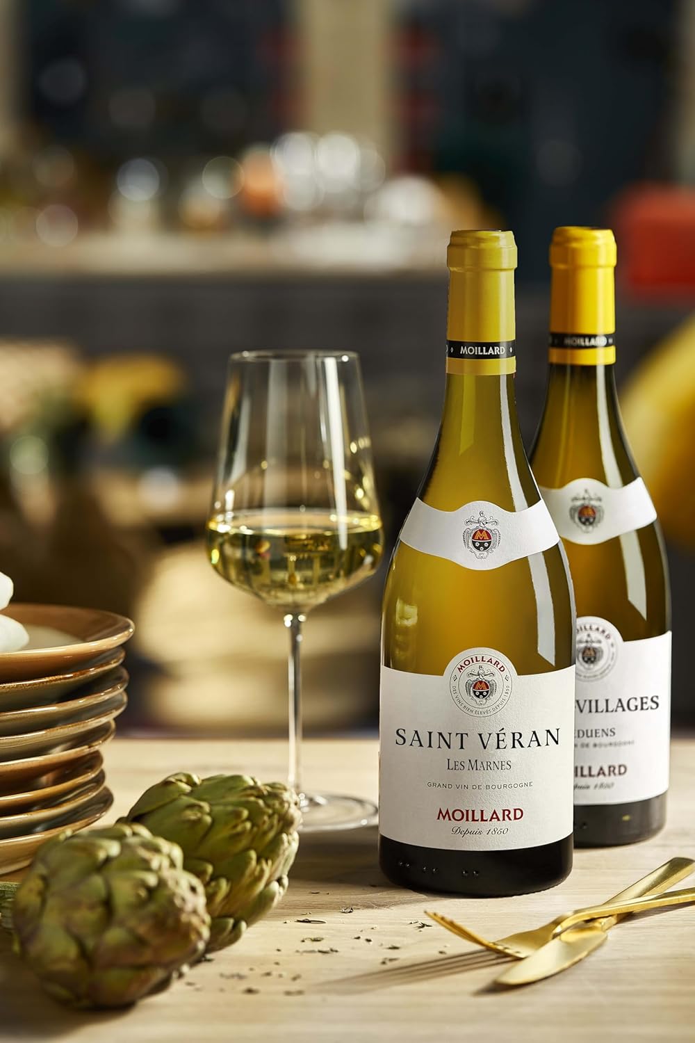 Moillard - Coffret cadeau Saint-Véran, Mâcon-Villages, Chardonnay Vin Blanc, Grand Vins de Bourgogne en caisse bois (2 x 0,75L)
