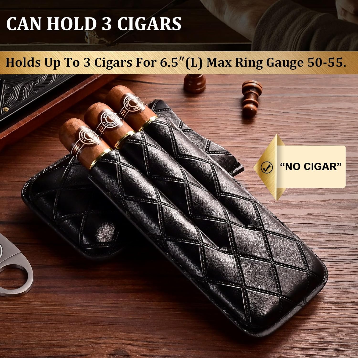 Étui à cigares en Cuir, 3 Tubes de Voyage Portable Cave avec Coupe en Acier Inoxydable(Marron)