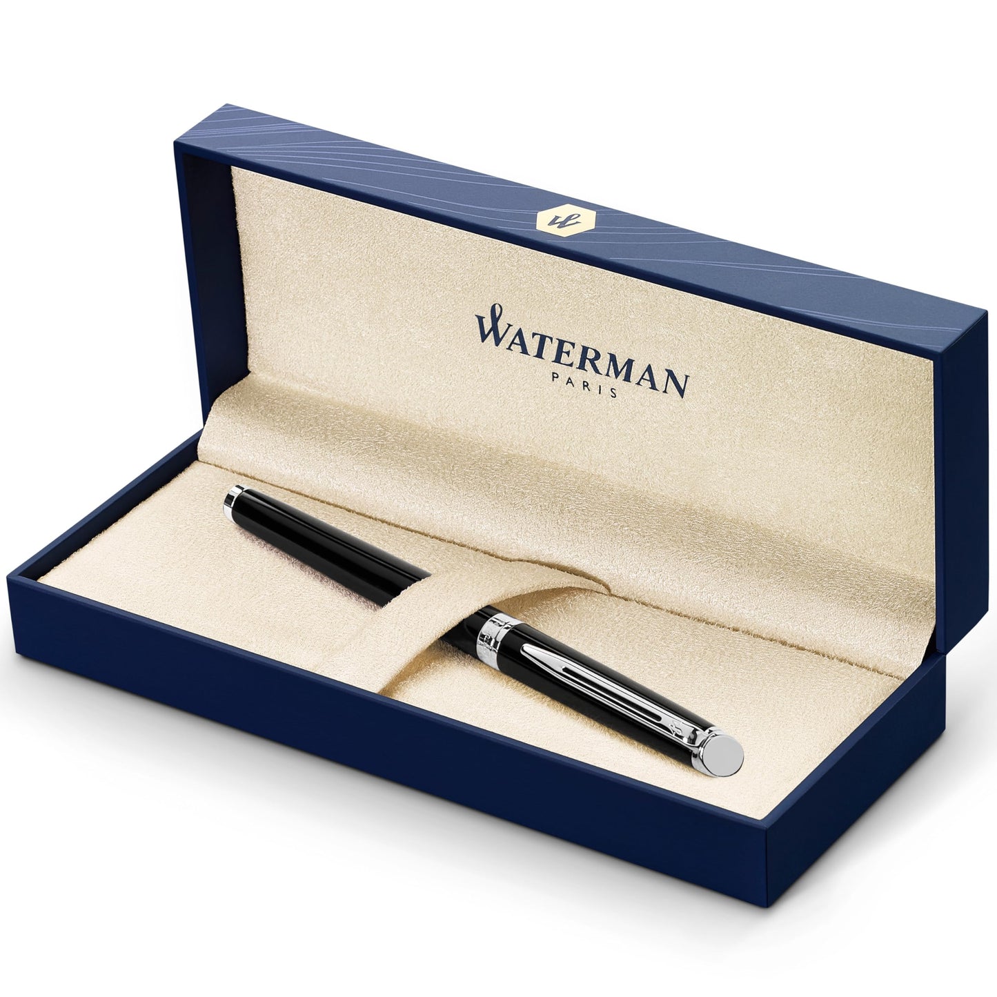 Waterman Hémisphère stylo bille luxe, noir avec attributs or fin 23K, pointe moyenne, encre bleue, coffret cadeau