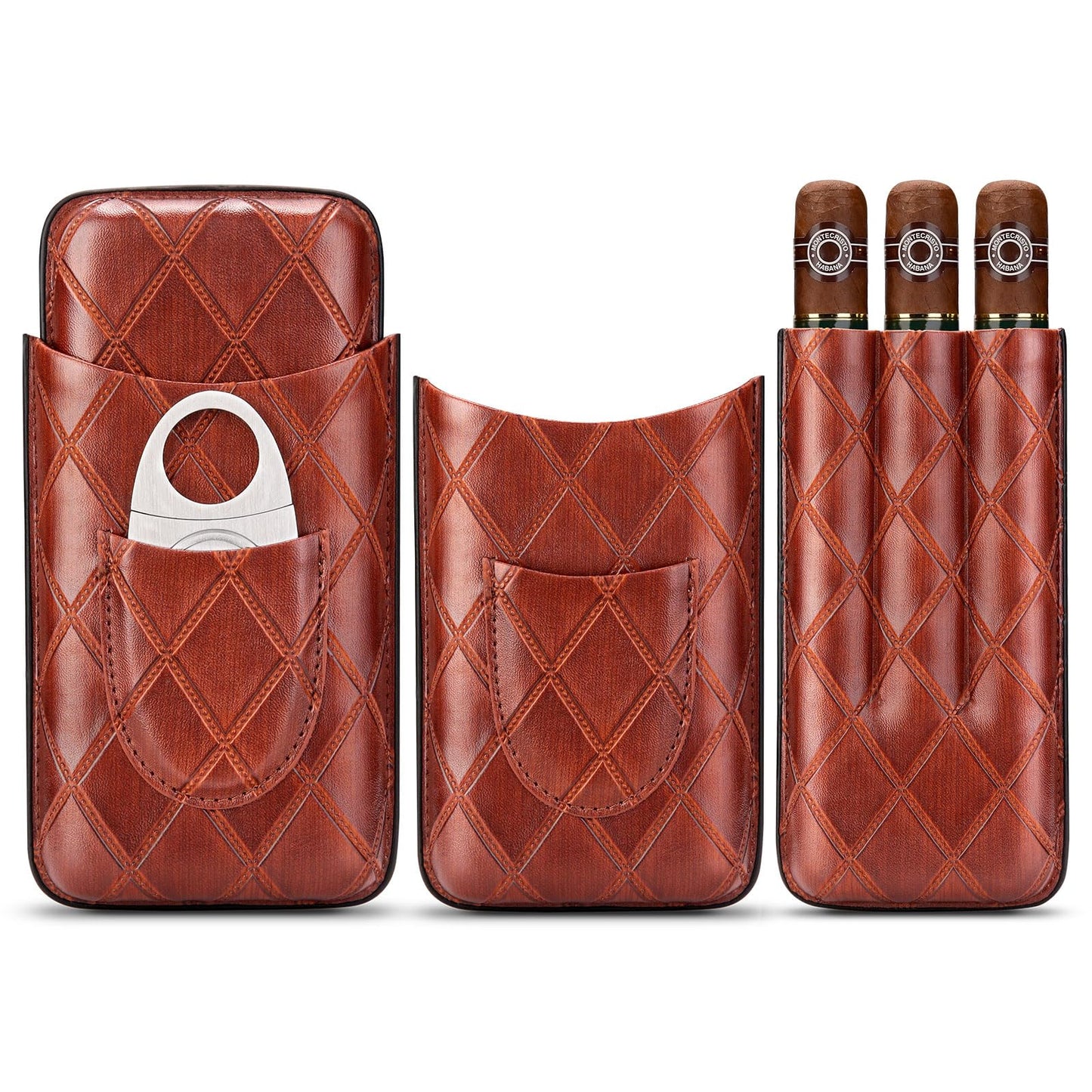 Étui à cigares en Cuir, 3 Tubes de Voyage Portable Cave avec Coupe en Acier Inoxydable(Marron)