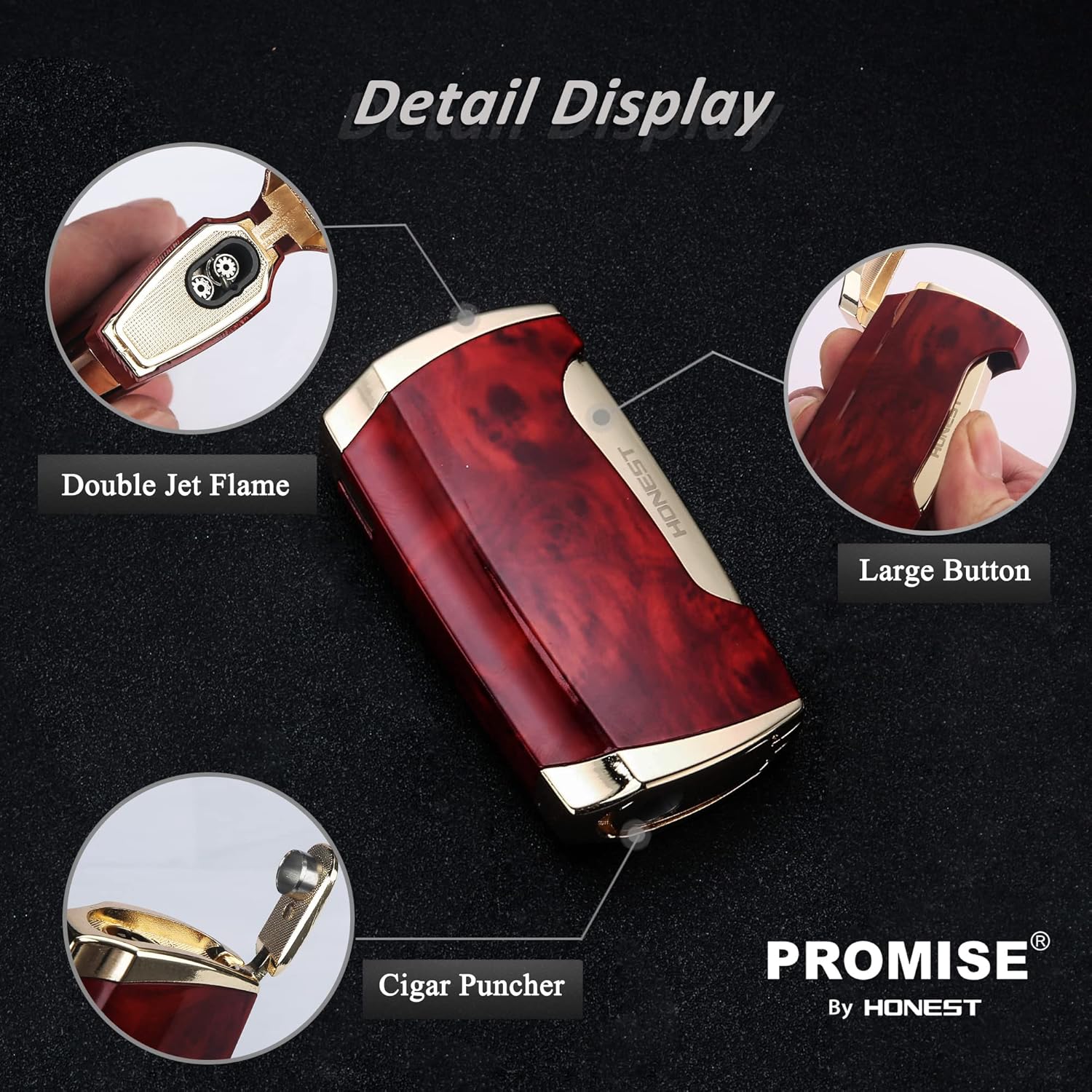 Briquet torche à double jet avec coupe-cigare (grain marron)