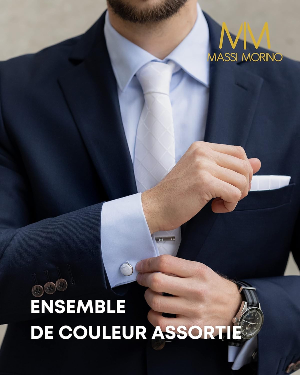 Cravate Homme - avec mouchoirs de poche, boutons de manchette et Pinces à cravates | Coffret cadeau | Accessoires de Fete de Mariage