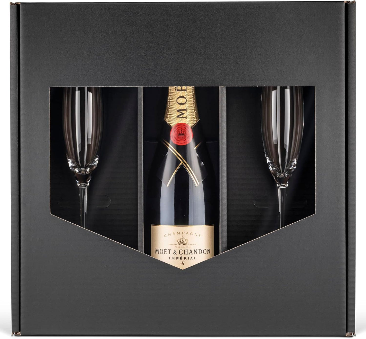 Coffret: Champagne (0,75 l) avec 2 flûtes de champagne
