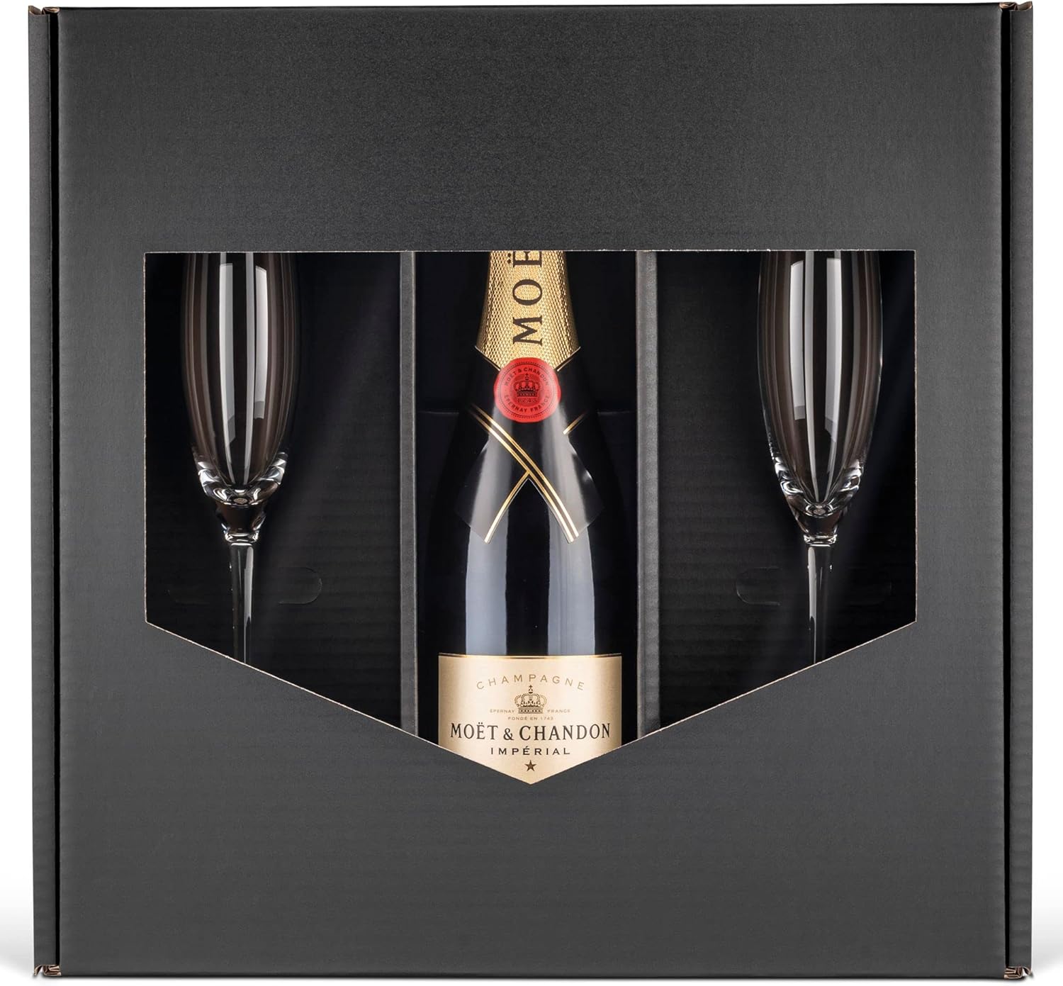 Coffret: Champagne (0,75 l) avec 2 flûtes de champagne
