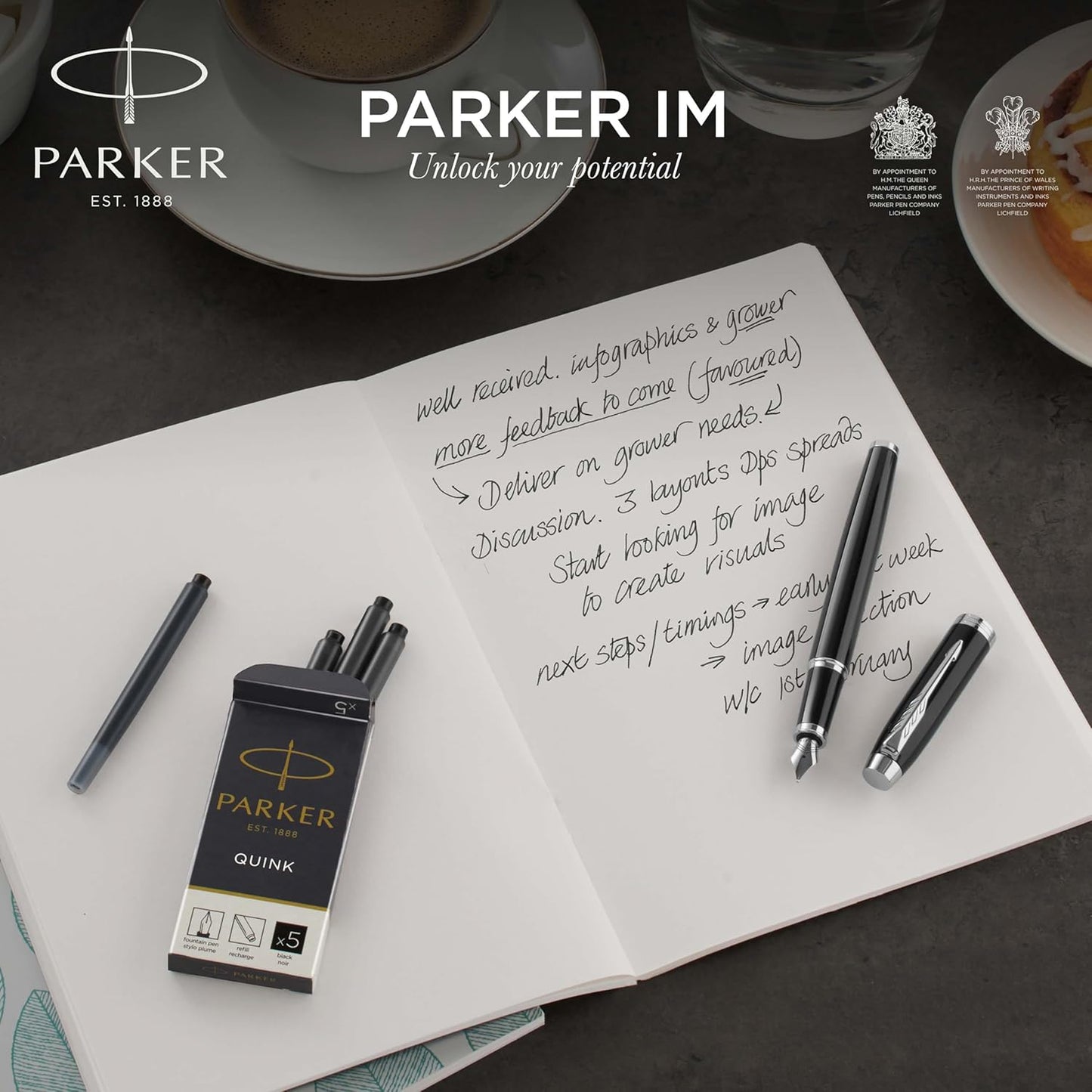 Coffret Parker IM Duo | Stylo Plume, stylo bille et étui à Stylo | Finition acier inoxydable avec garnitures chromées | Pointe moyenne | Recharges d’encre bleue | Le cadeau de fin d’études idéal